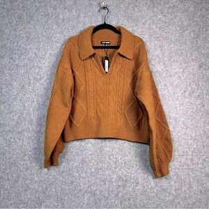Steve Madden Camel Brown Women’s S Cropped Cable Knit Collar Casual Sweater New